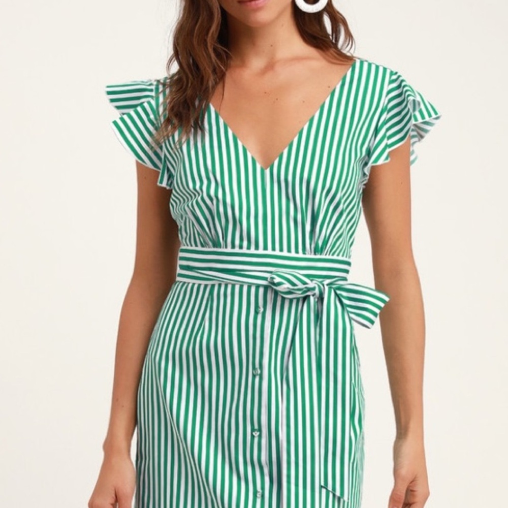 NWOT BB Dakota Peppermint Green Striped Shirt Dress Size 8